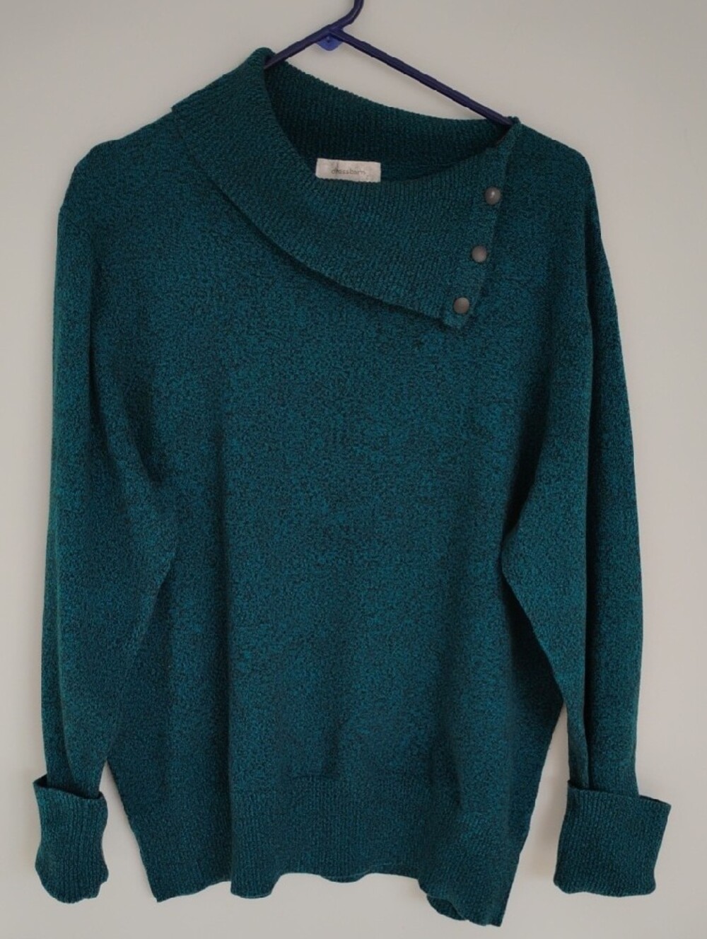Dressbarn Teal SpaceDye Knit Envelope Cowl Neck Button Sweater Cuff Sleeve 22/24